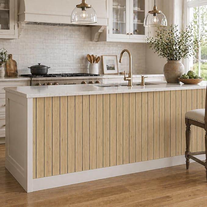 VEELIKE Tan Birch Wood Slat Wall Panels Peel and Stick Decorative Faux Wood