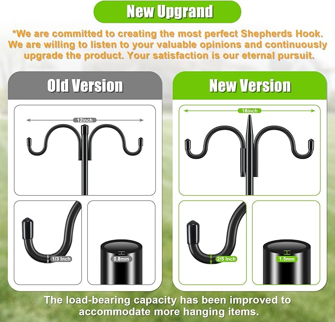 Gtongoko Bird Feeder Pole for Outdoors Heavy Duty, 108 Inch Double Shepherds Hook with 5-Prong Stable Base, 3/4 Inch Thick Hummingbird Feeder Stand for Hanging Plants, Lanterns, 1 Pack