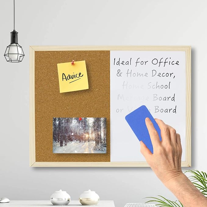OWLKELA Dry Erase Cork Board 16.5"x12.6", Notice Pin Board, Memo Board