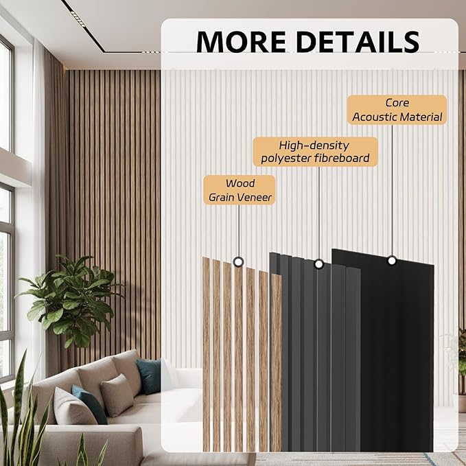 2 Pack Wood Panels for Wall, 106.3" × 11" Wood Slat Acoustic Panels for Wall