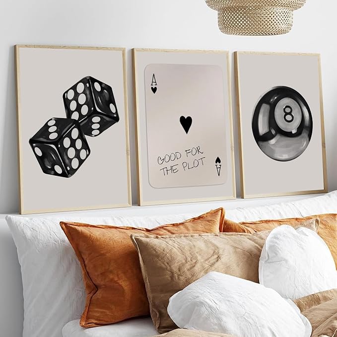 BOKPEN 3Pcs Black and White Poker Dice Wall Art Funky Retro Y2K Trendy Preppy
