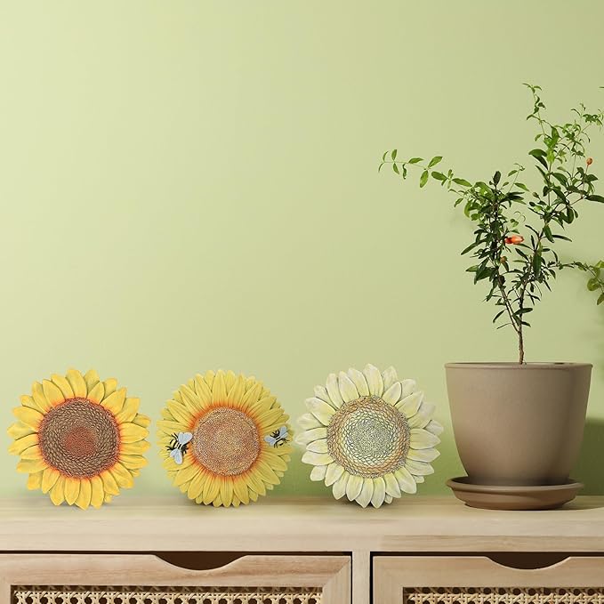 3 Pack Sunflower Cement Stepping Stone for Garden & Patio – 10 Inch Hand-Painted Outdoor/Indoor Decorative Paver, Durable & Weather-Resistant Yard Art, Vibrant Yellow Design