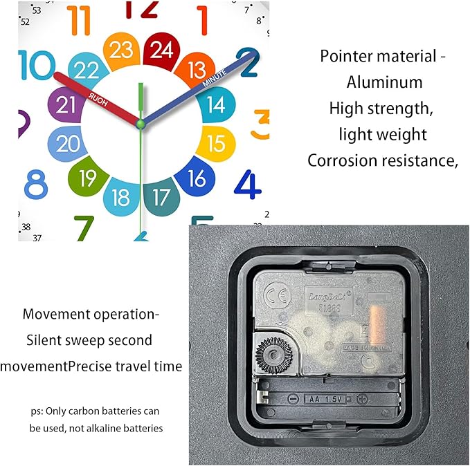 XFM Silent Kids Wall Clock 8 Inch Non Ticking Battery Operated Kids Teaching
