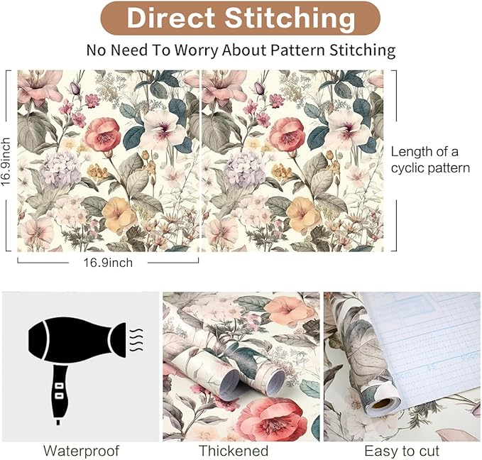 Jeweluck Floral Wallpaper Peel and Stick Vintage Floral Contact Paper Peel and