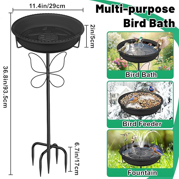 Bird 37In Bath for Outside with Removable Bowl Metal Base, Freestanding Rust-Proof Birdbaths & Birdfeeder, Bird Baths Feeder Bowl for Outdoors Garden Patio Yard Lawn Decor (Black)