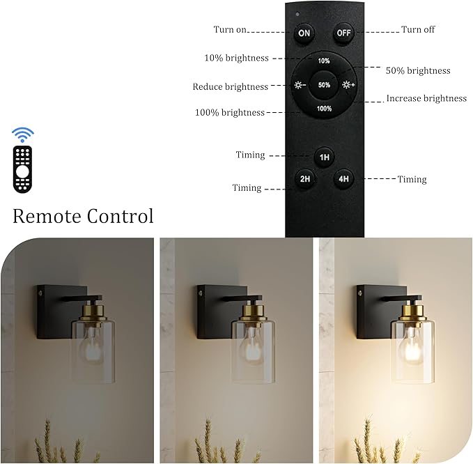 Battery Operated Wall Sconce Set of 2, Easy Install Dimmable Wireless Wall Lamps