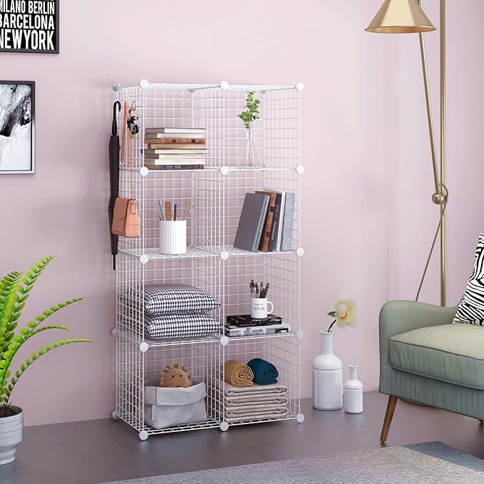 C&AHOME Wire Cube Storage, 8-Cube Organizer Metal C Grids Storage, Storage Bins
