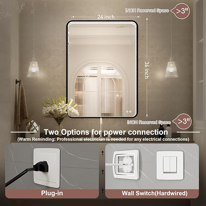 36x24 Inch LED Bathroom Mirror