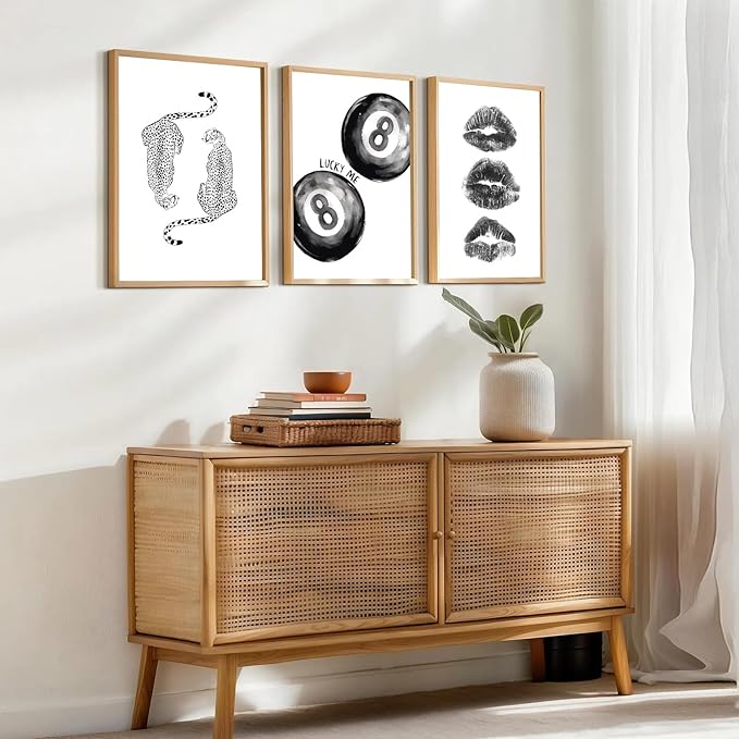 BOKPEN Trendy Black and White Leopard Canvas Wall Art, Funky Y2k Lucky 8 Ball