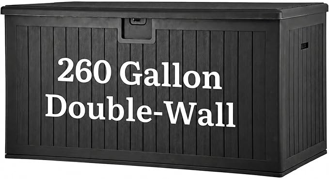 YITAHOME 260 Gallon Large Deck Box with Divider & Side Handles, Outdoor Double-Wall Storage for Patio Furniture Cushions, Garden Pool Accessories, Water Resistant & Lockable, Black