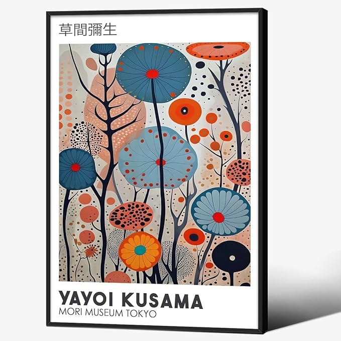 Yayoi Kusama Black Framed Wall Art 24x36in Vintage Japanese Painting Posters