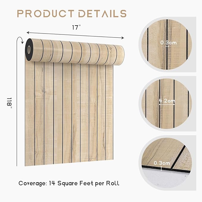 VEELIKE Sand Birch Wood Wall Panels Peel and Stick Distressed Wood Grain Slat
