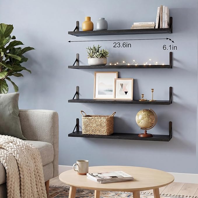 YGEOMER Floating Shelves for Wall, 23in Black Wall Shelves for Living Room