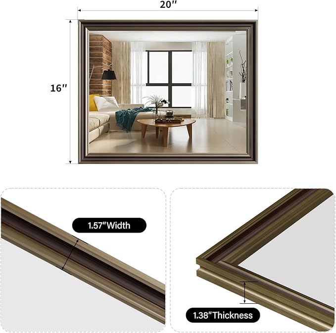 Retro Copper Effect Framed Wall Mirror, 16x20 Rectangle Mirror,