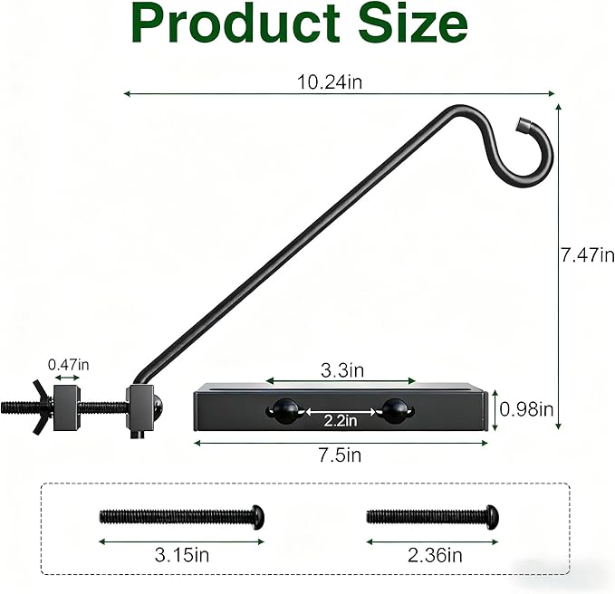 12-Inch Deck Bird Feeder Hanger for Railing, Outdoor Decor Plant Hanger, Balcony Railing Hook - 22LB Capacity - for Hanging Plants, Bird Feeders, Lanterns, Wind Chimes