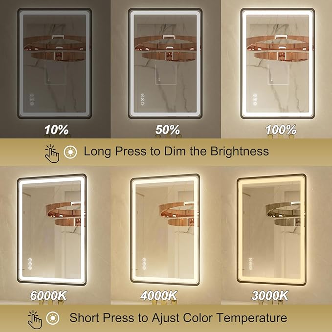 24x36 Inch Black Frame LED Bathroom Mirror