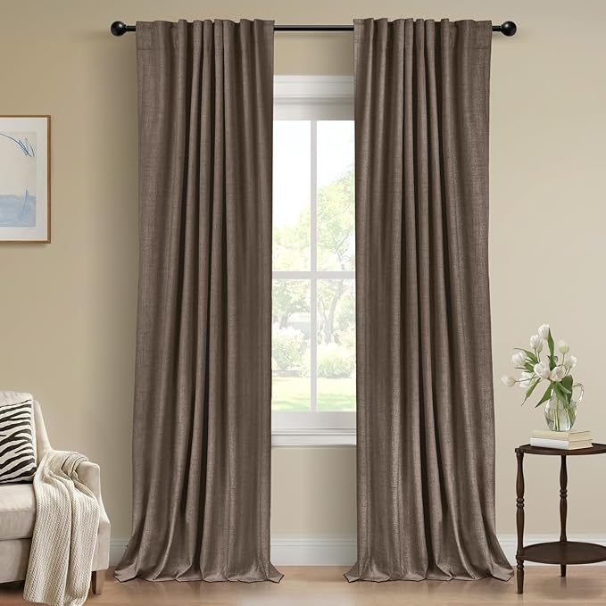100% Blackout Shield Dark Brown Linen Blackout Curtains