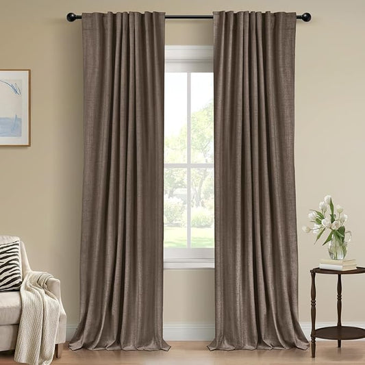 100% Blackout Shield Dark Brown Linen Blackout Curtains