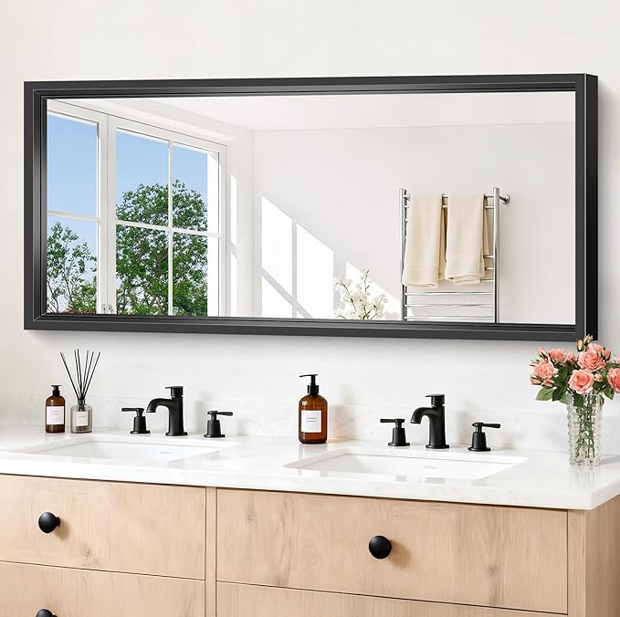 Large Bathroom Mirror, 60 x 28 Inch Rectangular Wall Mirror 0.6" Thickened Deep