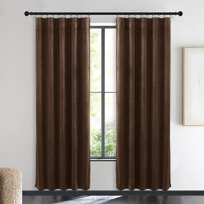 NICETOWN Brown Velvet Curtains, Thermal Insulated Sound Reducing Heavy Matt
