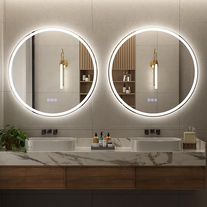 BEAUTYPEAK 24x24 LED Round Bathroom Mirror