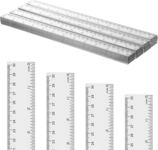 Zonon 50 Pcs 6 Inch/12 Inch Plastic Rulers Bulk Flexible Straight Rulers with Inches Centimeters First Day of School Gift Students Back to School Office Home Supplies(Clear,12 Inch)
