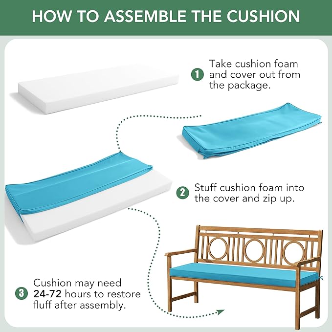 Summsun Outdoor Bench Cushion: Waterproof and Fade Resistant Patio Furniture Cushions - Non-Slip Bench Pad Cushion with Removable Cover for Garden Swing Porch Sofa Settee, 42 x 18 Inch, Teal