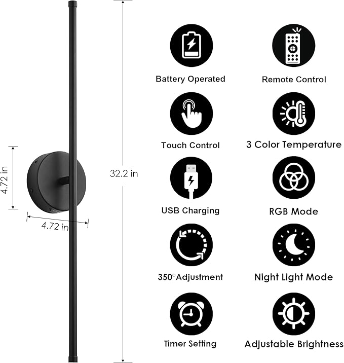 KARTOOSH Battery Operated Wall Sconces, Warm White/Natural White/Daylight/RGB