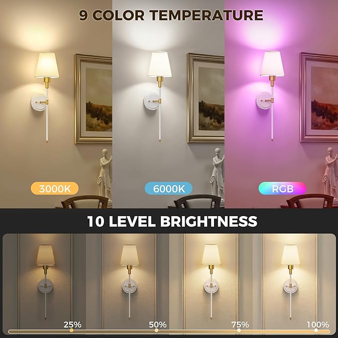 DORESshop Battery Operated Wall Sconce Set of 2, Wireless Wall Light Easy to