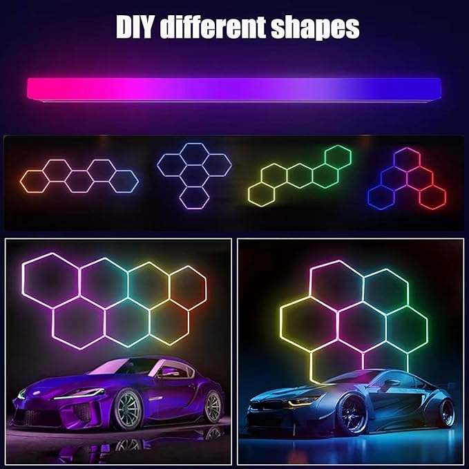 25Pack RGB 5 Hexagon LED Garage/Wall Lights, RGB 358 Kinds of Changes Dimmable