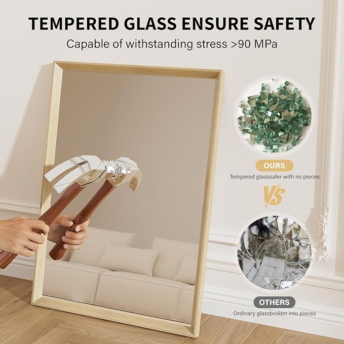 Oak Wood Effect Framed Wall Mirror, 20x30 Rectangle Mirror, Anti-desilvering