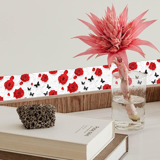 IVN Red Rose Black Butterfly Peel and Stick Wallpaper Border 4 x 196 Inch Self
