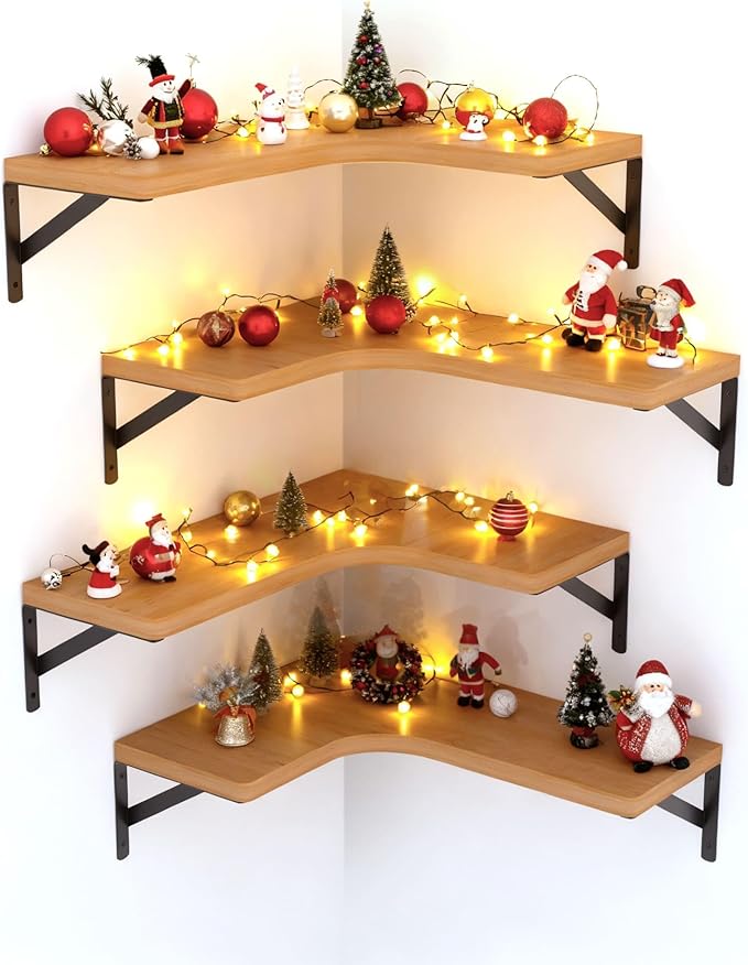 LEOPO Corner Floating Shelves Wall Mounted Set of 6, Corner Wall Shelves Rustic
