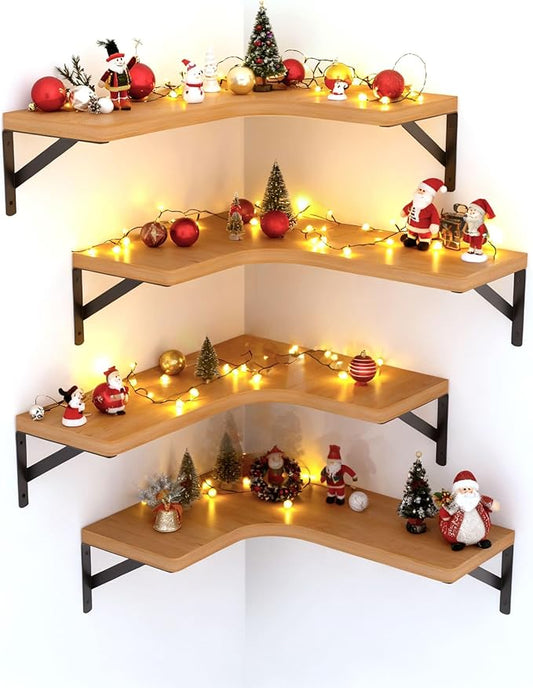 LEOPO Corner Floating Shelves Wall Mounted Set of 6, Corner Wall Shelves Rustic