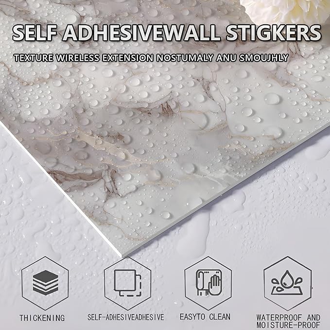 10pcs Peel and Stick Tile Shower Waterproof Marble Tiles Wall Panels,