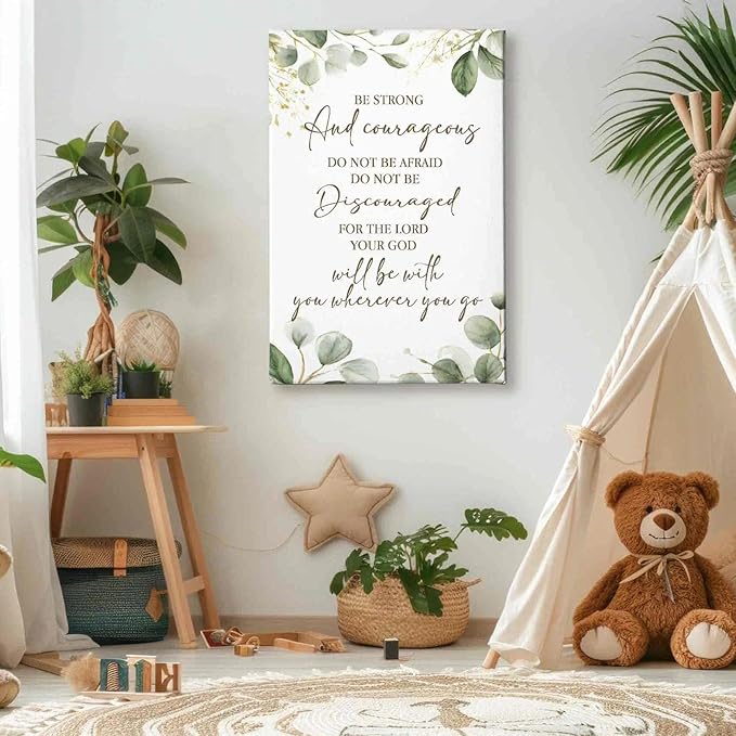 HIWX Christian Inspirational Wall Decor, Be Strong and Courageous Bible Verses