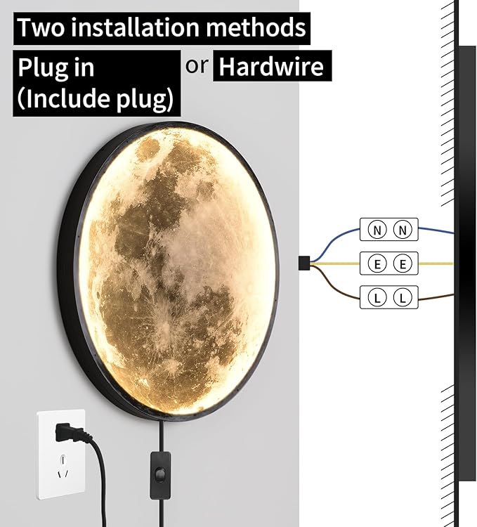 QIYIMEILUX Large Moon Wall Sconce Plug in Modern LED Dimmable Wall Light