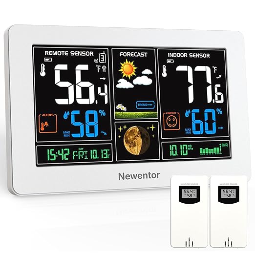 Newentor Weather Station Wireless Indoor Outdoor Thermometer, Color Display
