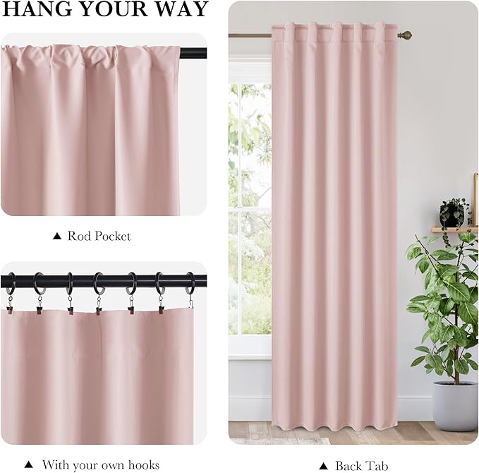 RYB HOME Bedroom Blackout Curtains 80 inches Long, 100% Blackout Thermal