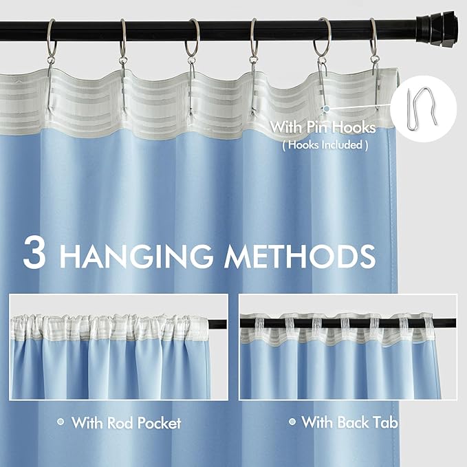 MIULEE Sky Blue Back Tab Blackout Curtains 108 Inch Long 2 Panels Set