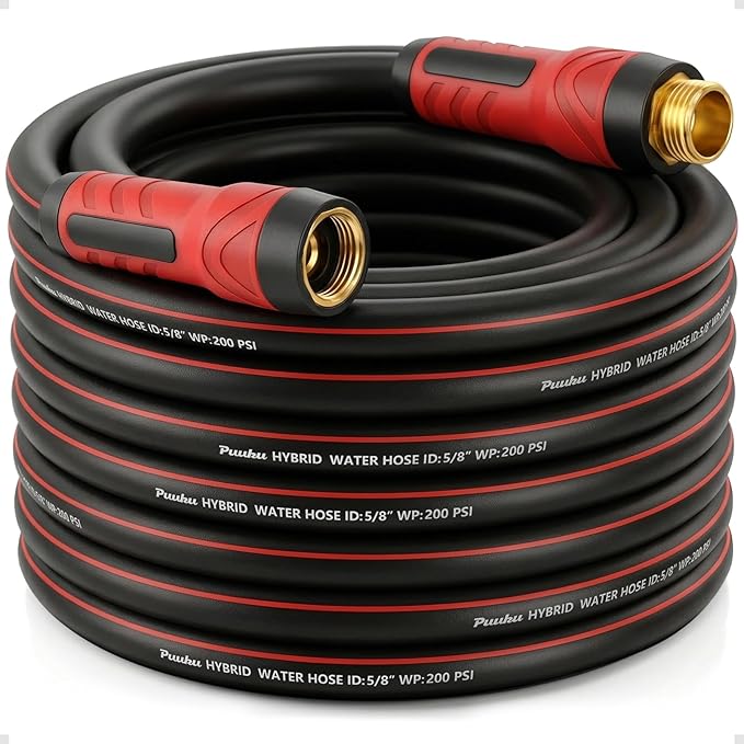 Garden Hose 50 ft x 5/8", NON-EXPANDABLE Heavy Duty Premium Flexible Water Hose, No Kink, Leakproof, Lightweight Hybrid Hose with Male to Female Fittings for Household&Backyard