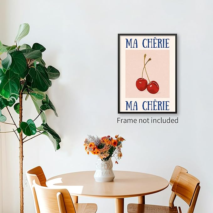 jkahh Funky Cherry Wall Art Vintage Red Blue Aesthetic Poster Trendy Ma Cherie