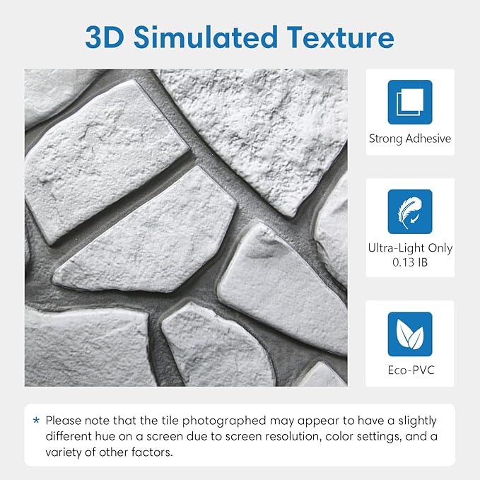 COMSTICKC 3D Faux Gray Stone Wall Sticker Peel and Stick Wall Panels,