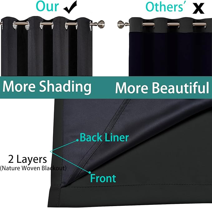 Yakamok 100% Blackout Lined Panels, Thermal Insulated Blackout Curtains