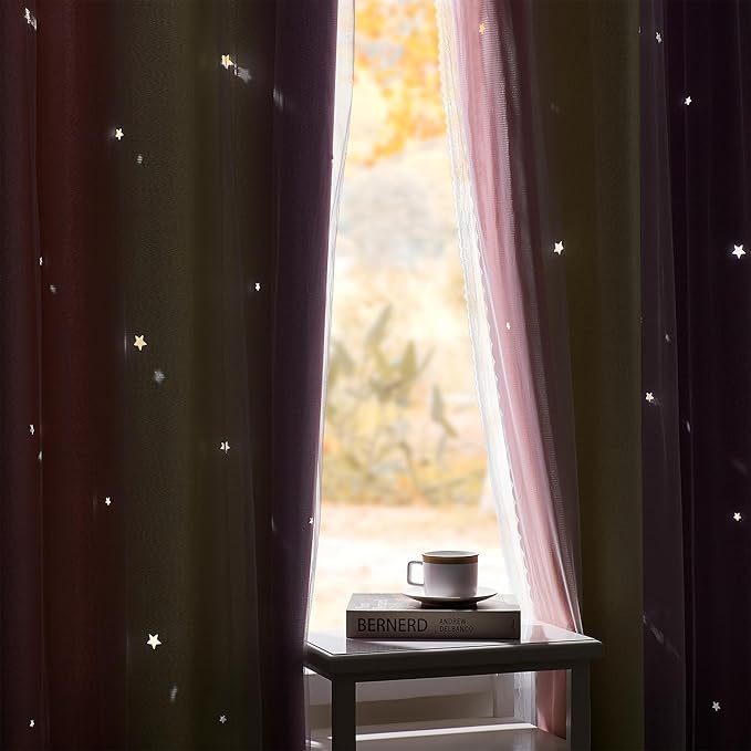 XiDi Pink Curtains for Bedroom Decor Blackout Curtains for Girl Room Rainbow