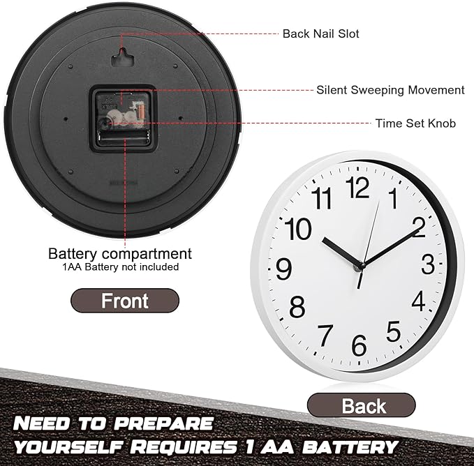 Inbagi 8 Pcs Wall Clock Large Silent Battery Operated Wall Clocks Modern Non
