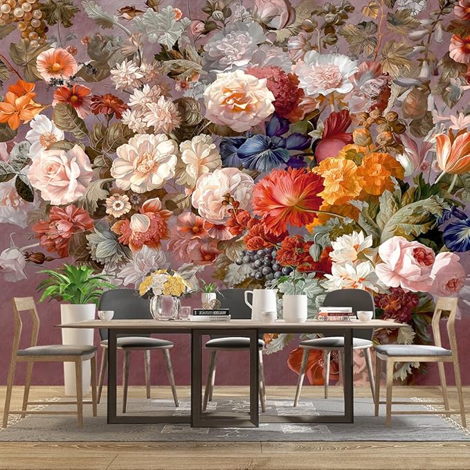 Colorful Floral Leaf Bathroom wallpeper Living Room Bedroom Pink Flower wall