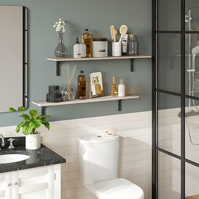 DINZI LVJ Long Wall Shelves, 39.4Inch Wall Mounted Shelves Set of 2, Extra