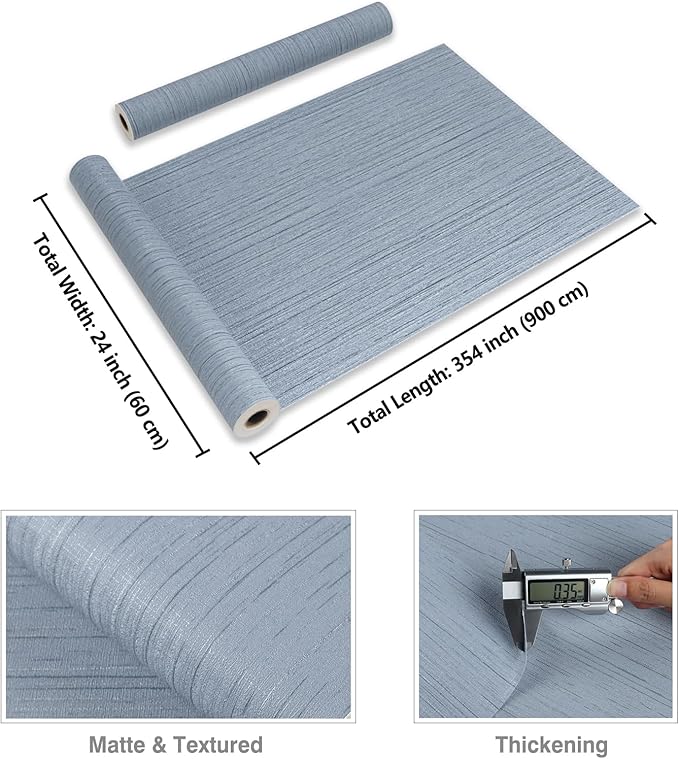 CRE8TIVE Large Size 24"x354" Light Blue Grasscloth Peel and Stick Wallpaper