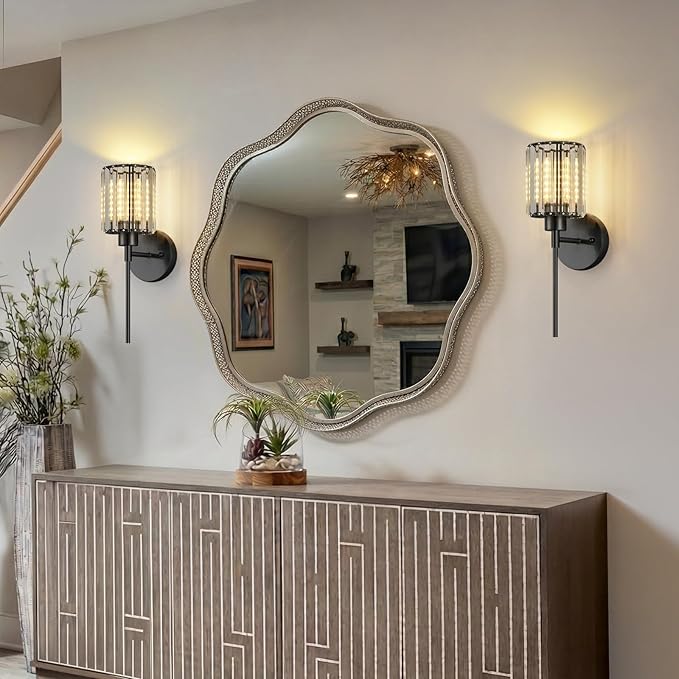 1- Pack Crystal Battery Operated Wall Sconces, Brushed Gold Rechargeable
